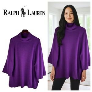 Ralph Lauren Cowl Neck Sweater Sz XL 14 16 Lambs Wool Cashmere Blend Purple